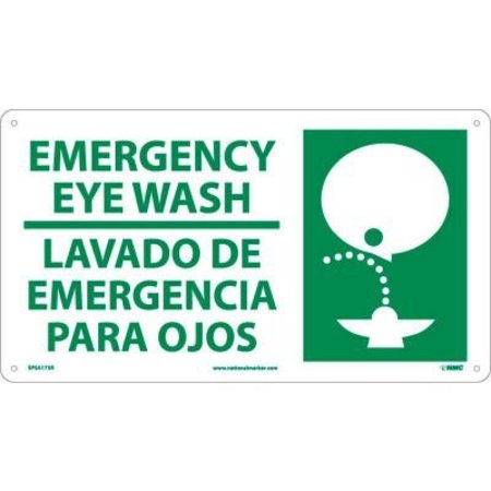 NATIONAL MARKER CO Bilingual Plastic Sign - Emergency Eye Wash SPSA173R